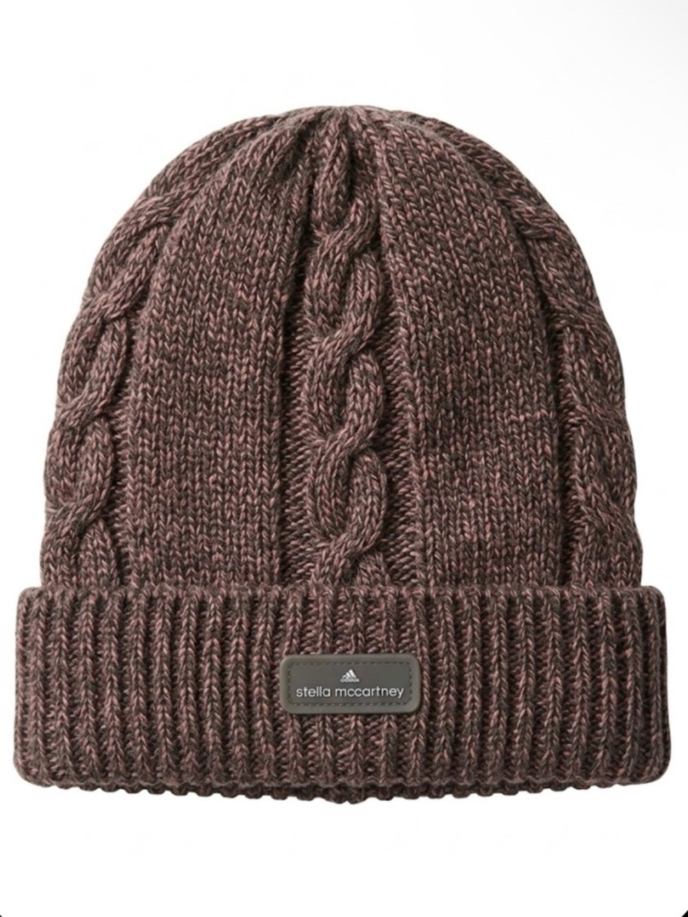 adidas by Stella McCartney Cable Knit Beanie Hat Fleece Lined Pink Brown